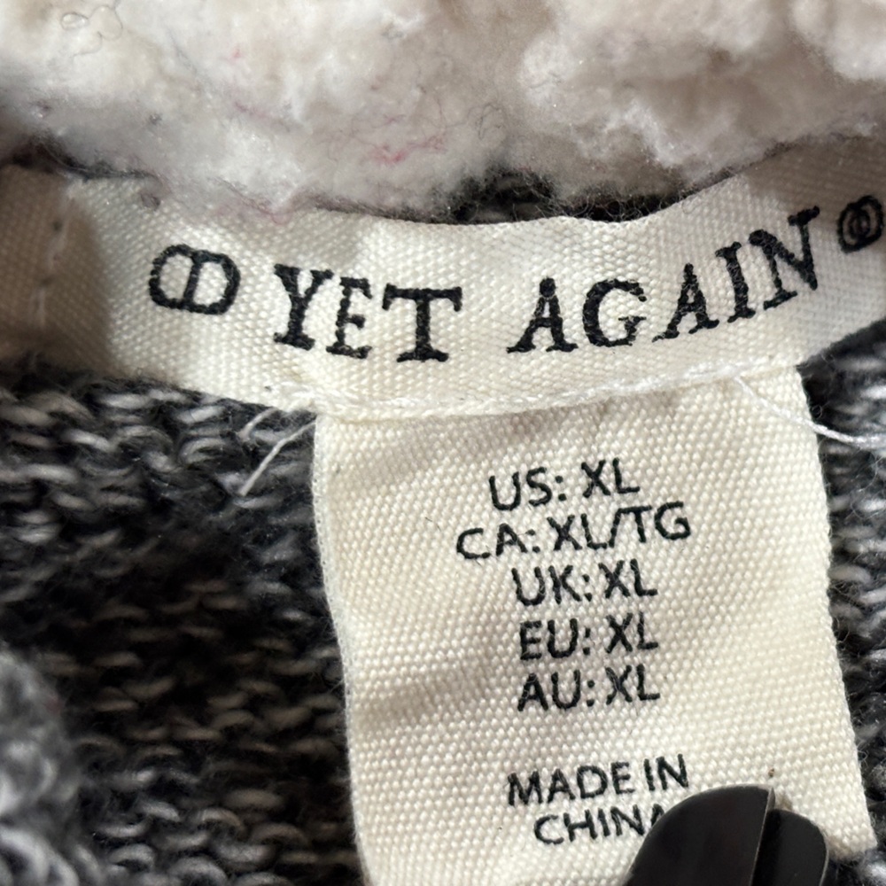 Youth Cozy Grey and Red Fair Isle Hooded Sweater with Pom-Pom Drawstrings - Picture 6 of 7